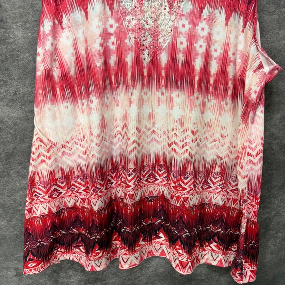 Catherines Ikat Geometric Print Sleevless Tank Top Plus Size 4X Red Pink Lace - Picture 3 of 10